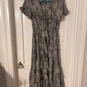 Inspired Hearts Black and White Animal Print Midi Dress